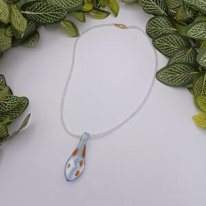 Handcrafted Blue and Gold Glass Pendant Necklace